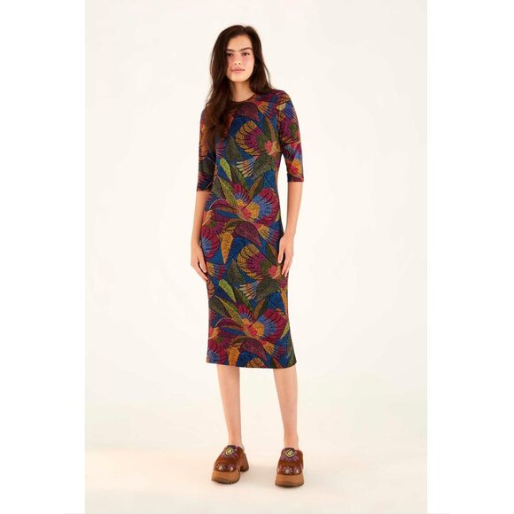 Farm Rio Dotted Macaws Lenzing Ecovero Viscose Tropical Dress, Dotted Macaws XS
